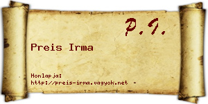 Preis Irma névjegykártya